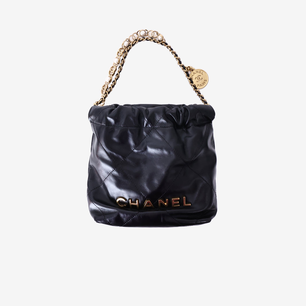 Chanel 22 Mini Bag in Black Lambskin Leather with Gold Hardware
