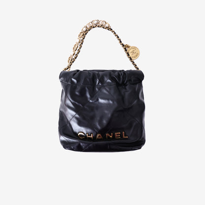 Chanel 22 Mini Bag in Black Lambskin Leather with Gold Hardware