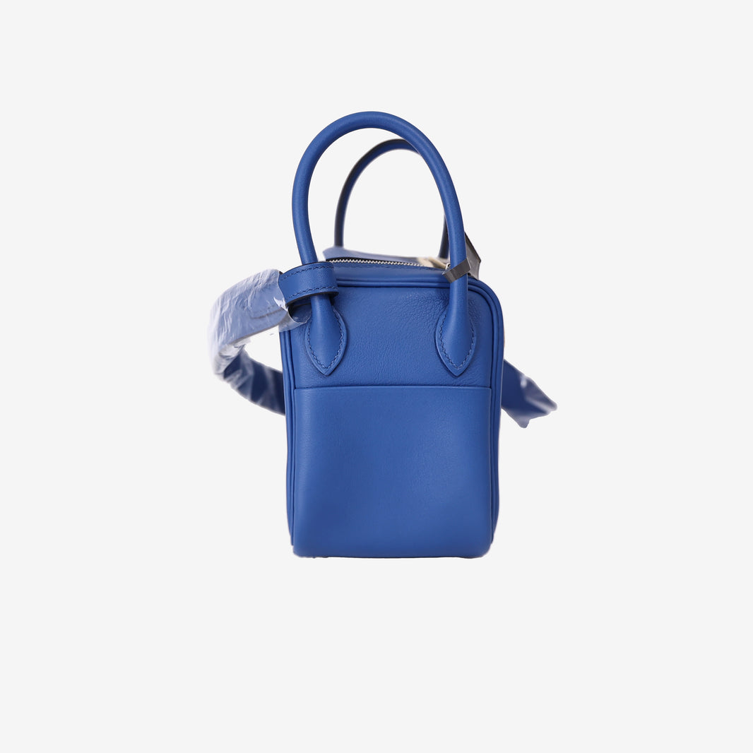 Hermès Mini Lindy 20 in Bleu Swift Leather with Palladium Hardware