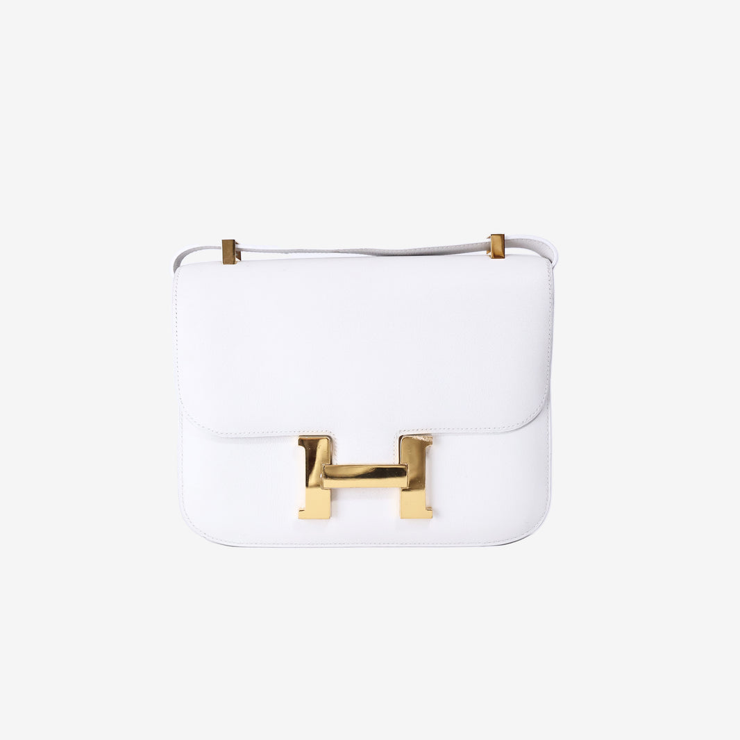 Hermès Vintage Constance 23 in White Evercolor Leather with Gold-Plated Hardware