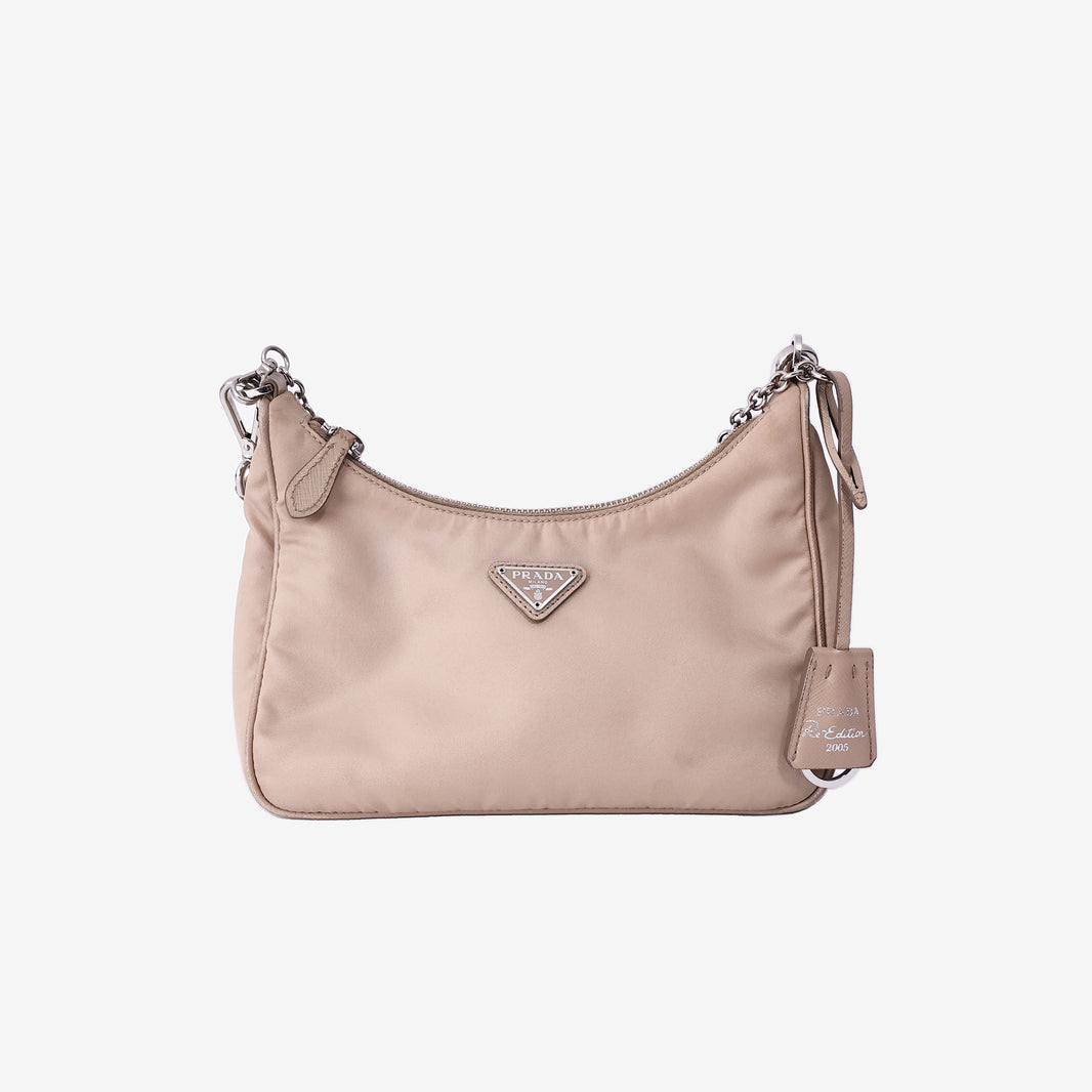 Prada Re-Edition 2005 Re-Nylon Bag in Beige with Silver Hardware