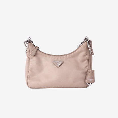 Prada Re-Edition 2005 Re-Nylon Bag in Beige with Silver Hardware