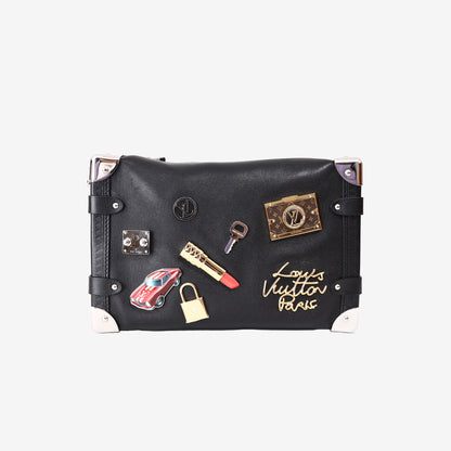 Louis Vuitton Side Trunk MM in Black Calfskin with Sticker-Style Appliqués