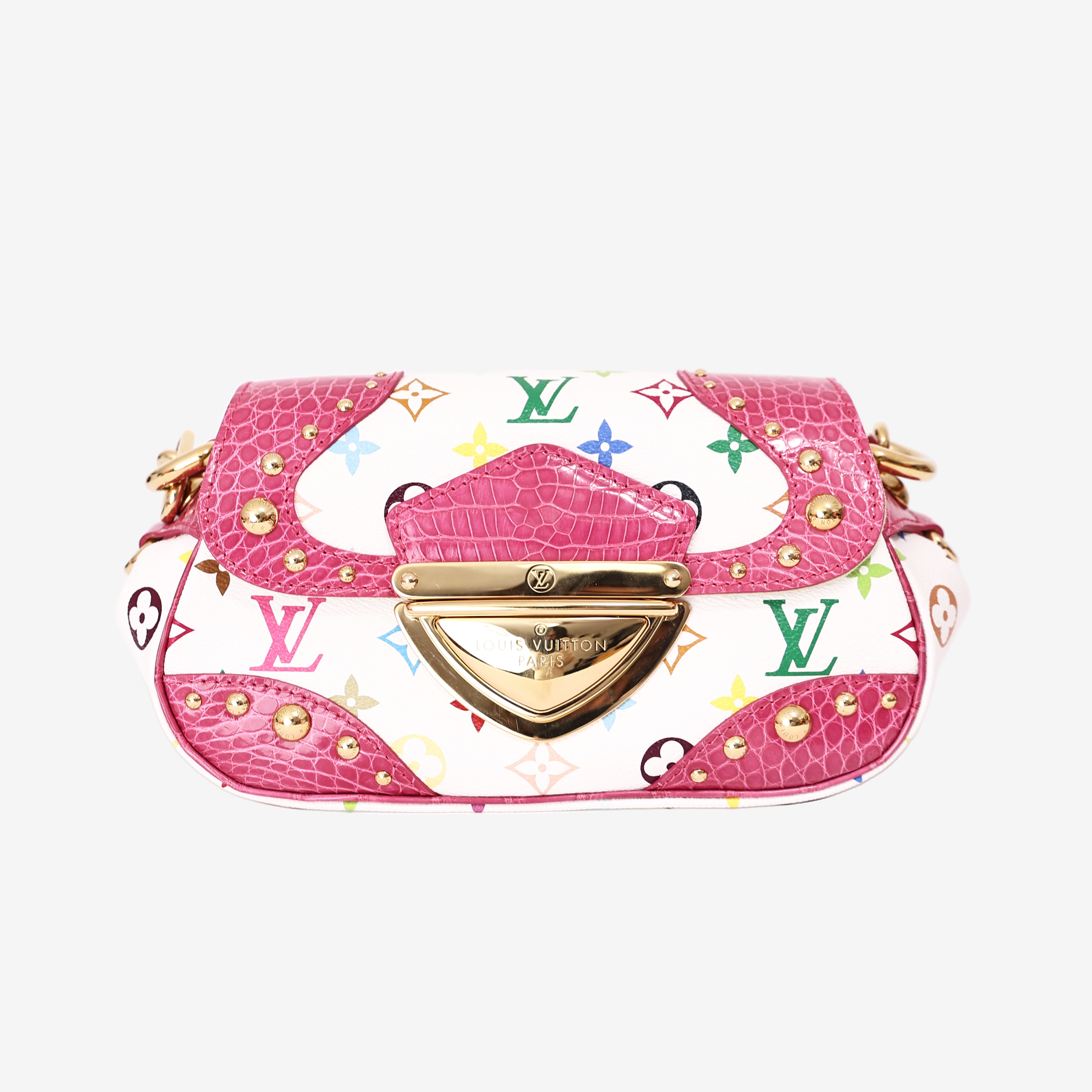 Louis Vuitton Marilyn Handbag in Monogram Canvas and Multicolour Crocodile Leather with Gold Hardware front view
