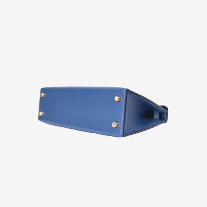 Hermès Mini Kelly II in Deep Blue Madame Leather with Gold Hardware bottom side view