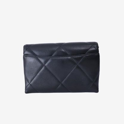 Chanel 19 Flap Clutch in Black Lambskin Leather with Gold Hardware