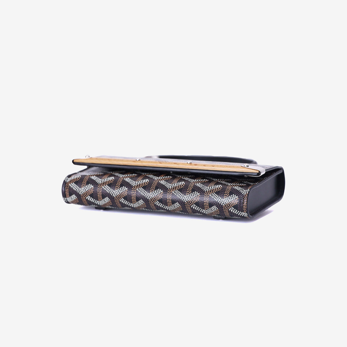 Goyard Monte Carlo PM Clutch in Black Goyardine Canvas with Leather and Wool Trim with Palladium Hardware bottom side view
