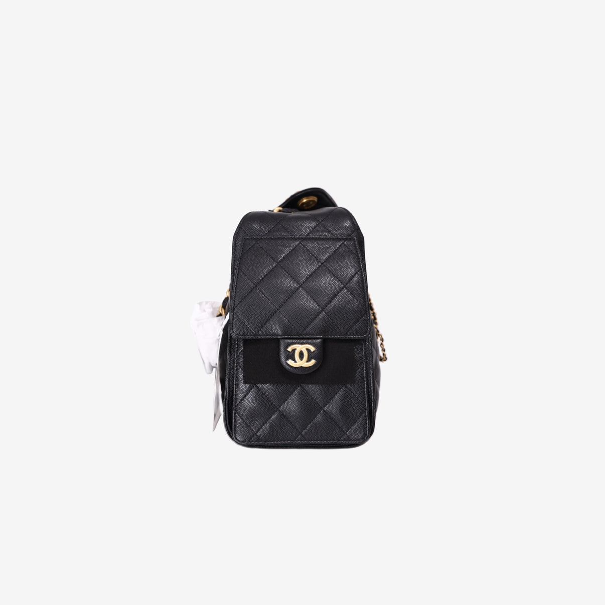 Chanel 25 Small in Black Caviar Leather with Gold Hardware side view