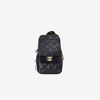 Chanel 25 Small in Black Caviar Leather with Gold Hardware side view