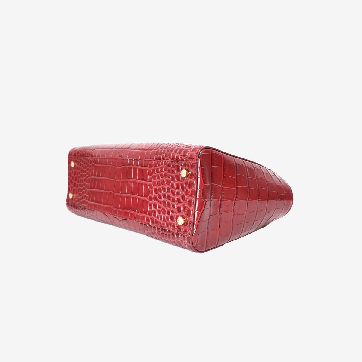 Chanel 26S Shopping Bag Small in Red Crocodile Leather with Gold Hardware bottom side view