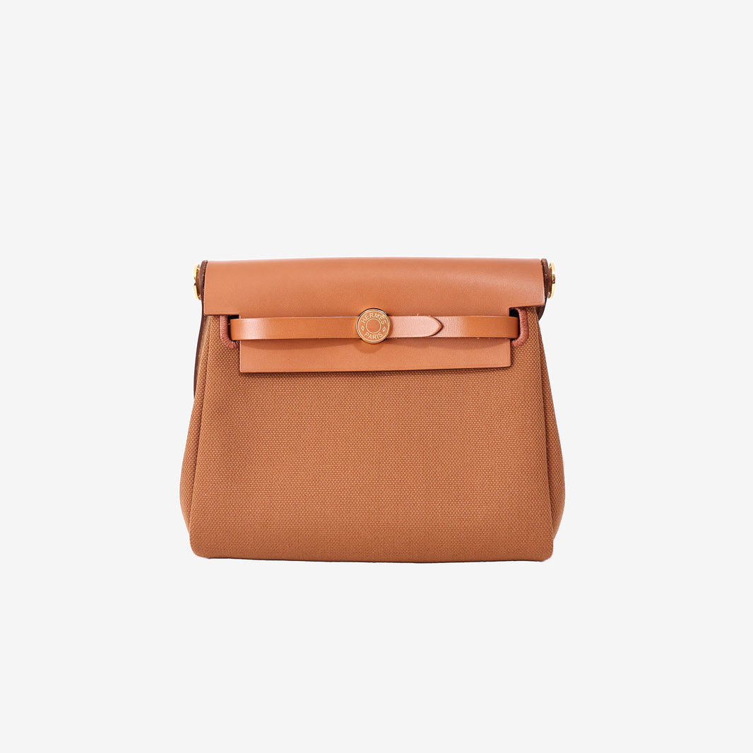 Hermès Herbag Zip Retourne 20 in Naturel Sable/Brown Military Toile Canvas/Vache Hunter Leather with Gold Hardware