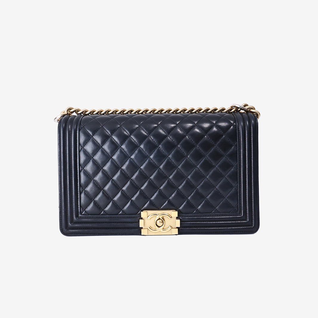 Chanel Boy Bag in Black Quilted Lambskin Leather with Gold Hardware