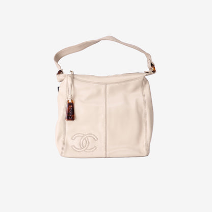 Chanel Leather Tortoiseshell CC Hobo Tote Bag in Beige Calfskin Leather with Gold Hardware