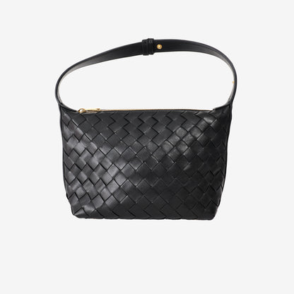 Bottega Veneta Wallace Mini Intrecciato Shoulder Bag in Black Leather with Gold Hardware