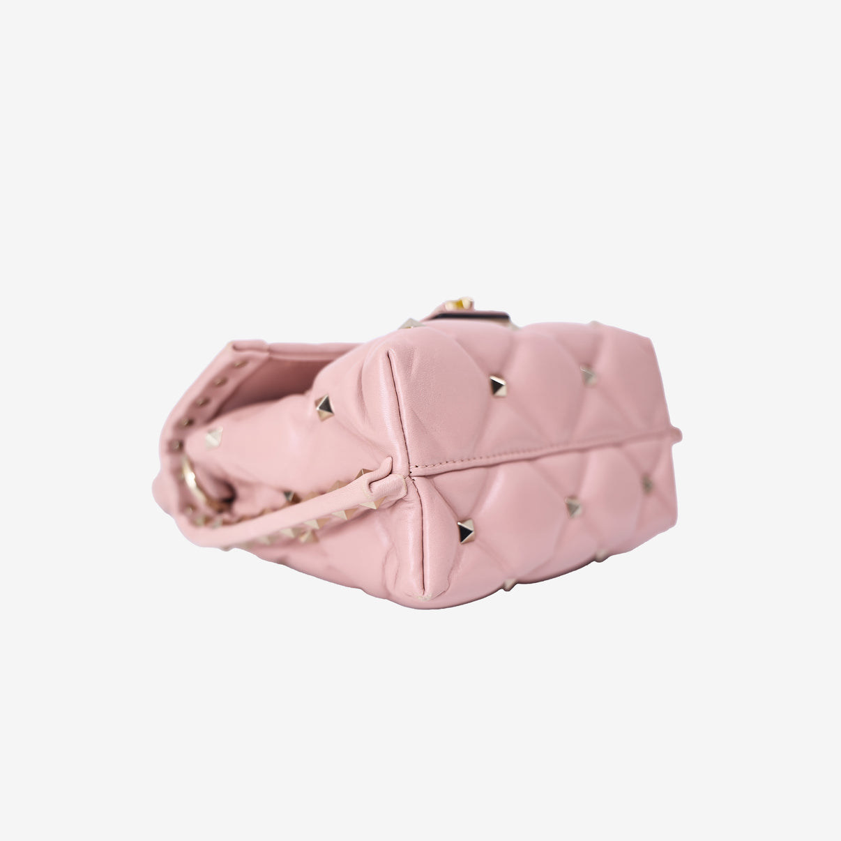 Valentino Garavani Candystud Medium Bag In Pink Calfskin Leather with Gold Hardware bottom side view
