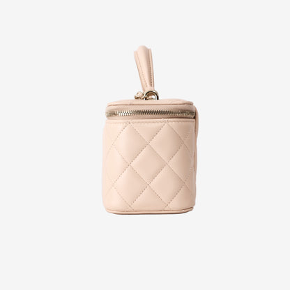 Chanel Small Top Handle Vanity Case with Chain in Pink Lambskin Leather with Gold Hardware