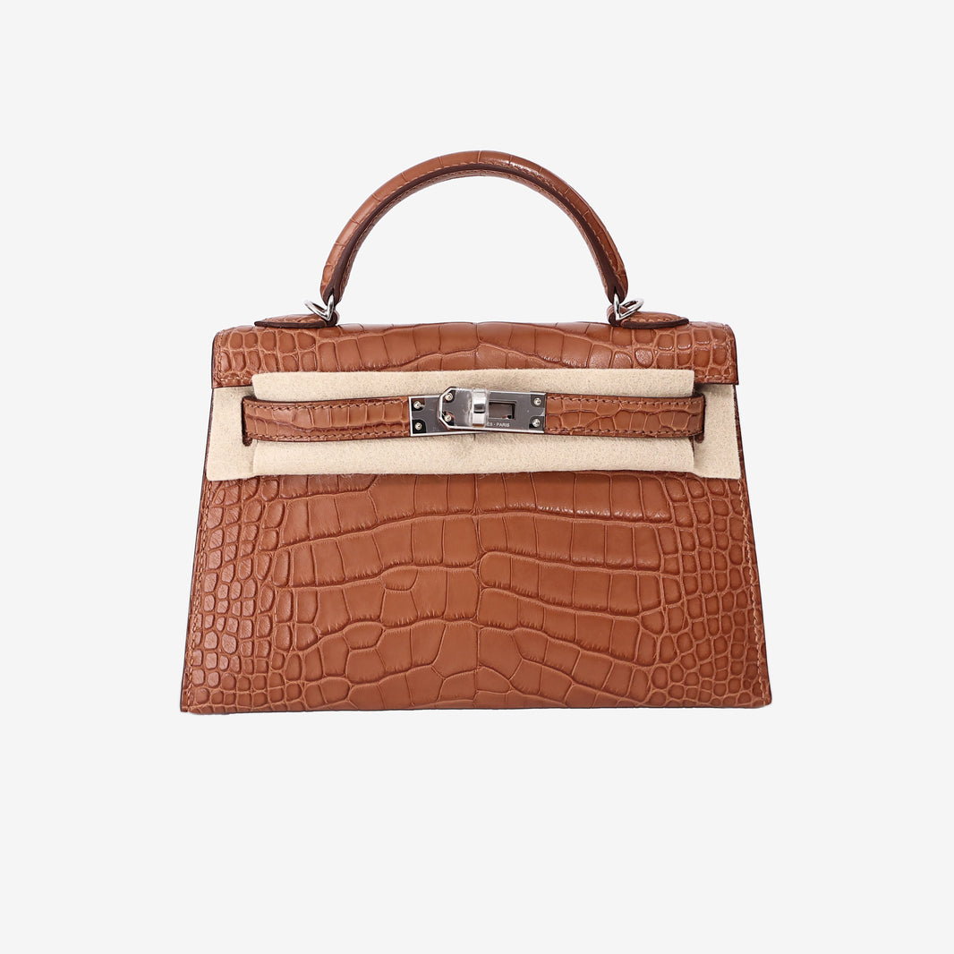 Hermès Mini Kelly 20 in Gold Alligator Leather with Palladium Hardware
