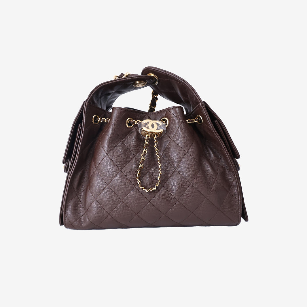 Chanel 25 Hobo Bag Small in Brown Caviar Leather with Gold Hardware