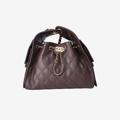 Chanel 25 Hobo Bag Small in Brown Caviar Leather with Gold Hardware