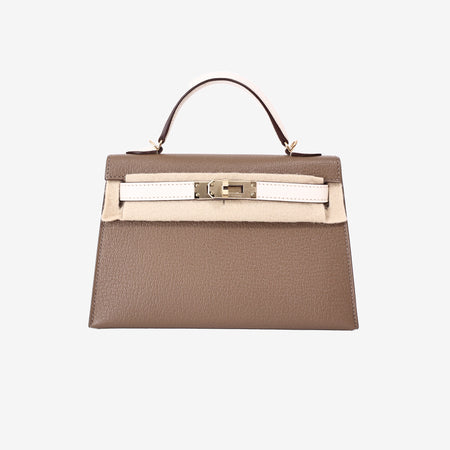 Hermès Mini Kelly 20 in Etoupe Chèvre Leather with Gold Hardware