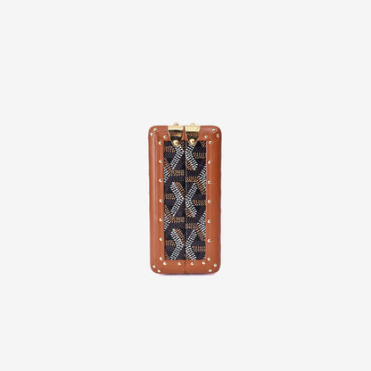 Goyard Minaudière Trunk Shoulder Bag in Black/Tan Goyardine Canvas with Clamecy Cowhide with Gold Hardware side view