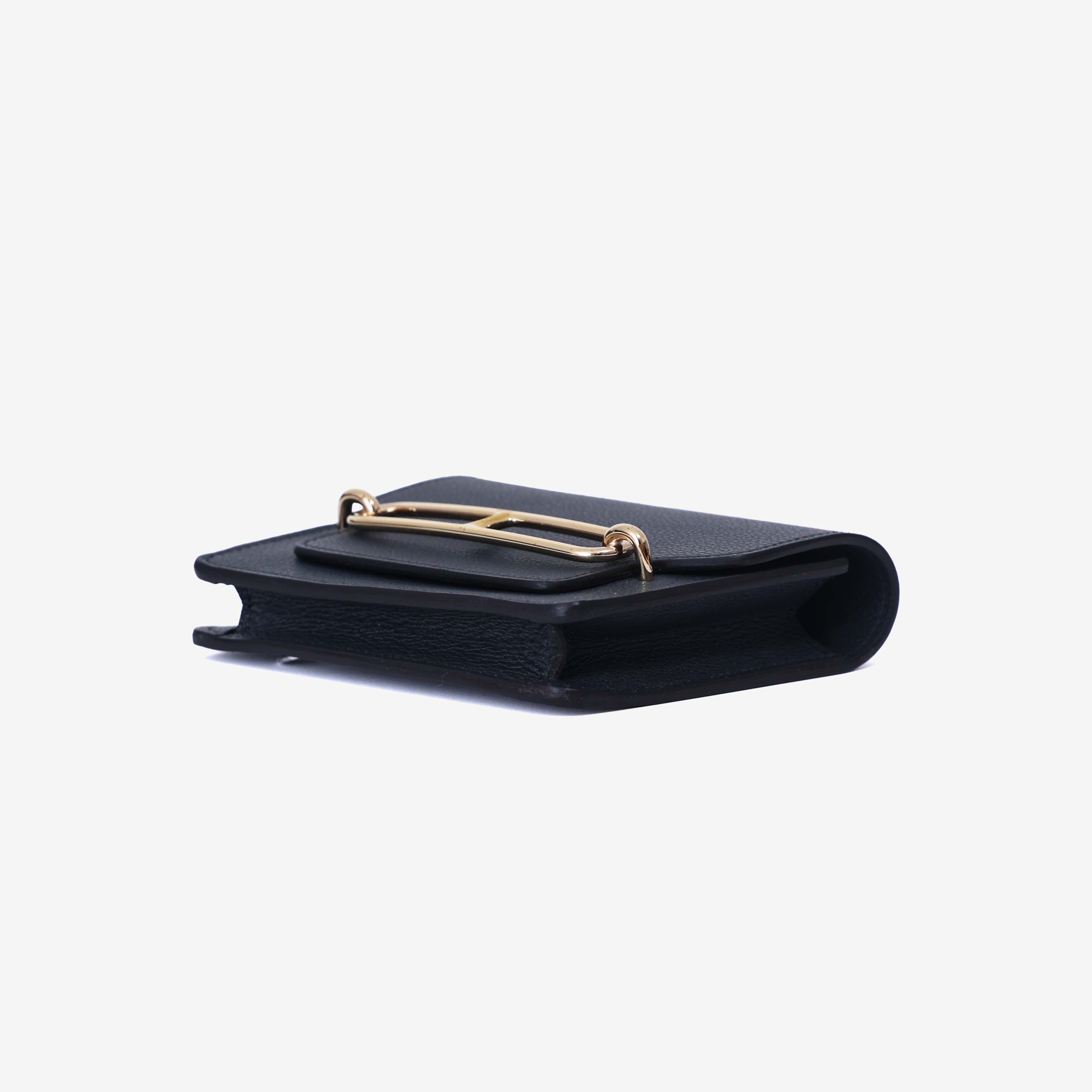 Hermès Roulis Wallet in Bleu Nuit Evercolor Leather with Gold Hardware bottom side view
