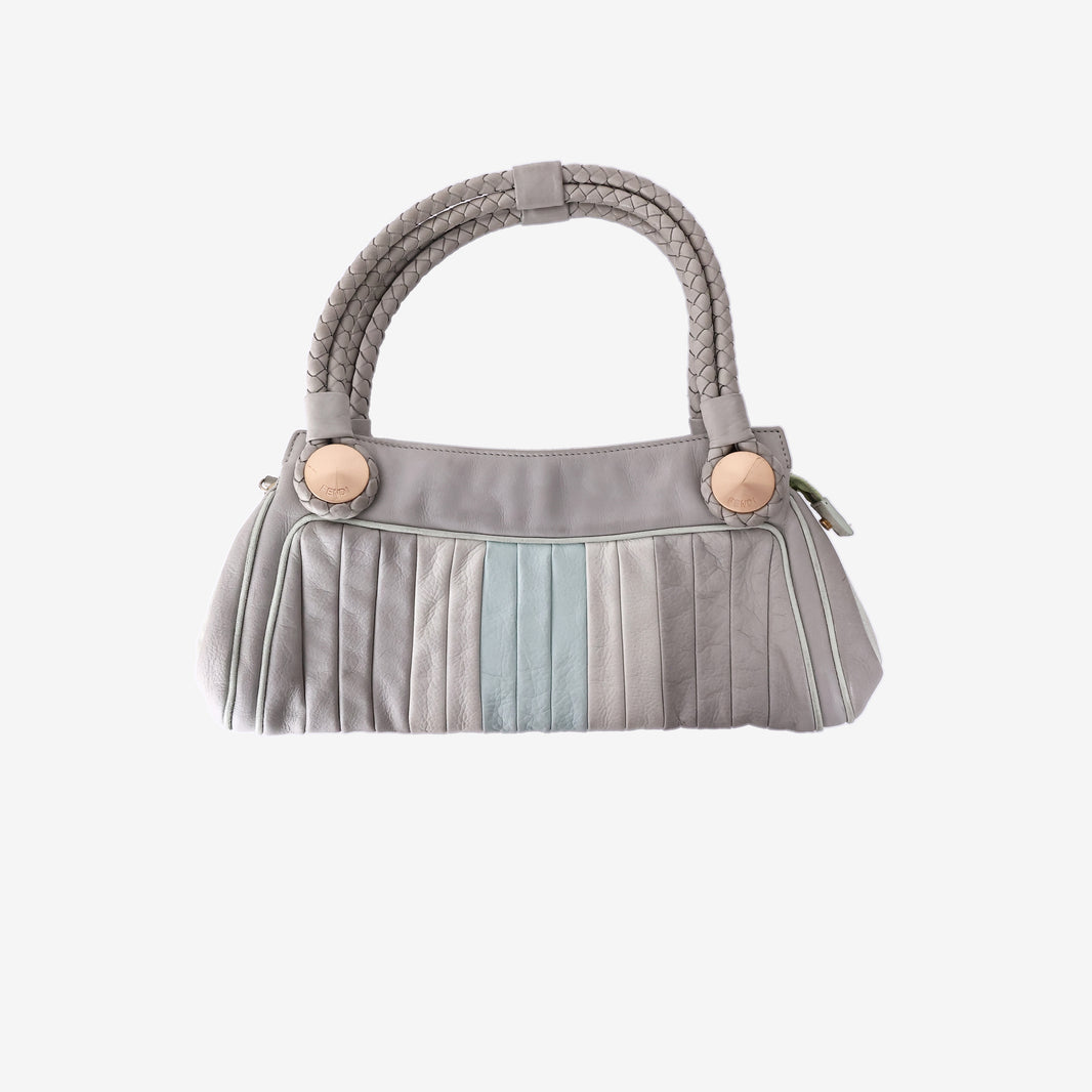 Fendi Gradient Pleated Woven Radio Bag in Grigio Multicolour Calfskin Leather with Gold Hardware