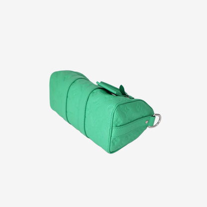 Louis Vuitton Keepall Bandoulière 25 Bag in Green Monogram Taurillon Leather with Silver Hardware
