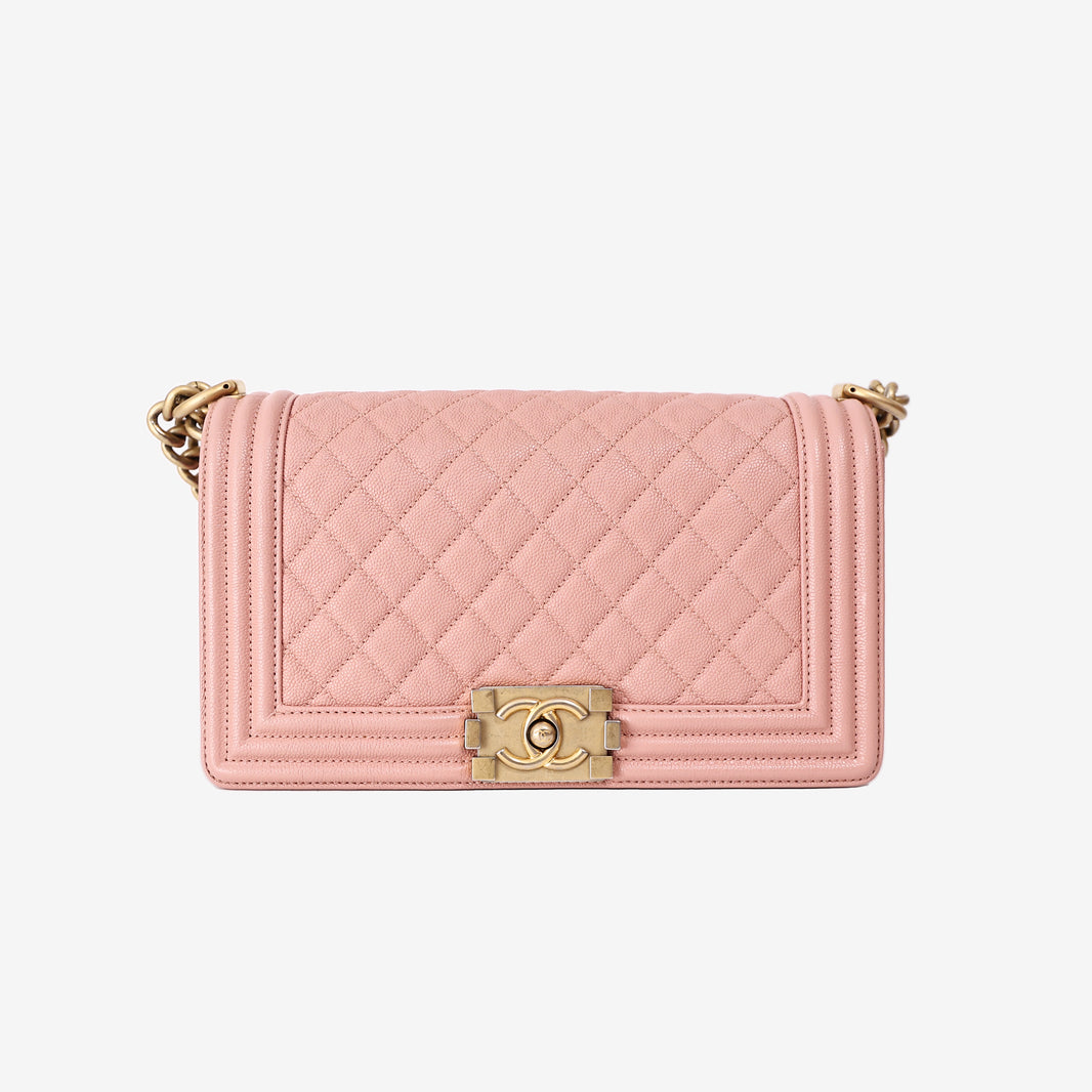 Chanel Medium Boy Bag in Pink Caviar Leather with Gold Hardware