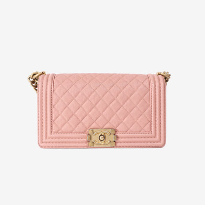 Chanel Medium Boy Bag in Pink Caviar Leather with Gold Hardware