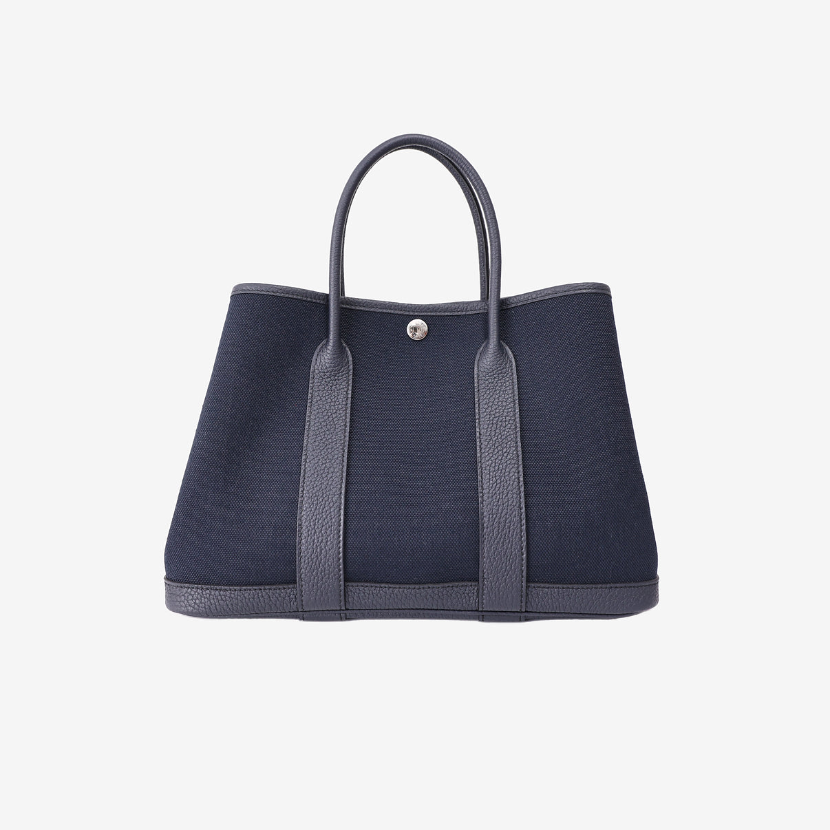 Hermès Garden Party 30 in Bleu Indigo Negonda Leather and Toile Canvas with Palladium Hardware back view