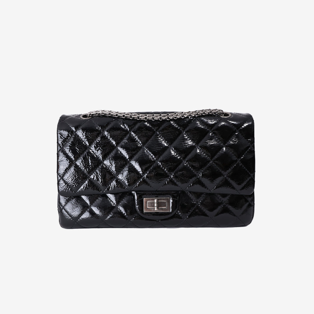 Chanel 2.55 Reissue Bag in Black Calfskin Leather with Silver Hardware