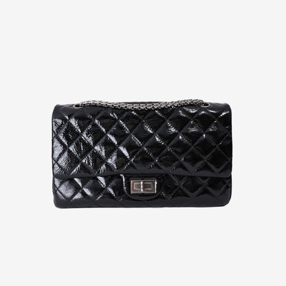 Chanel 2.55 Reissue Bag in Black Calfskin Leather with Silver Hardware