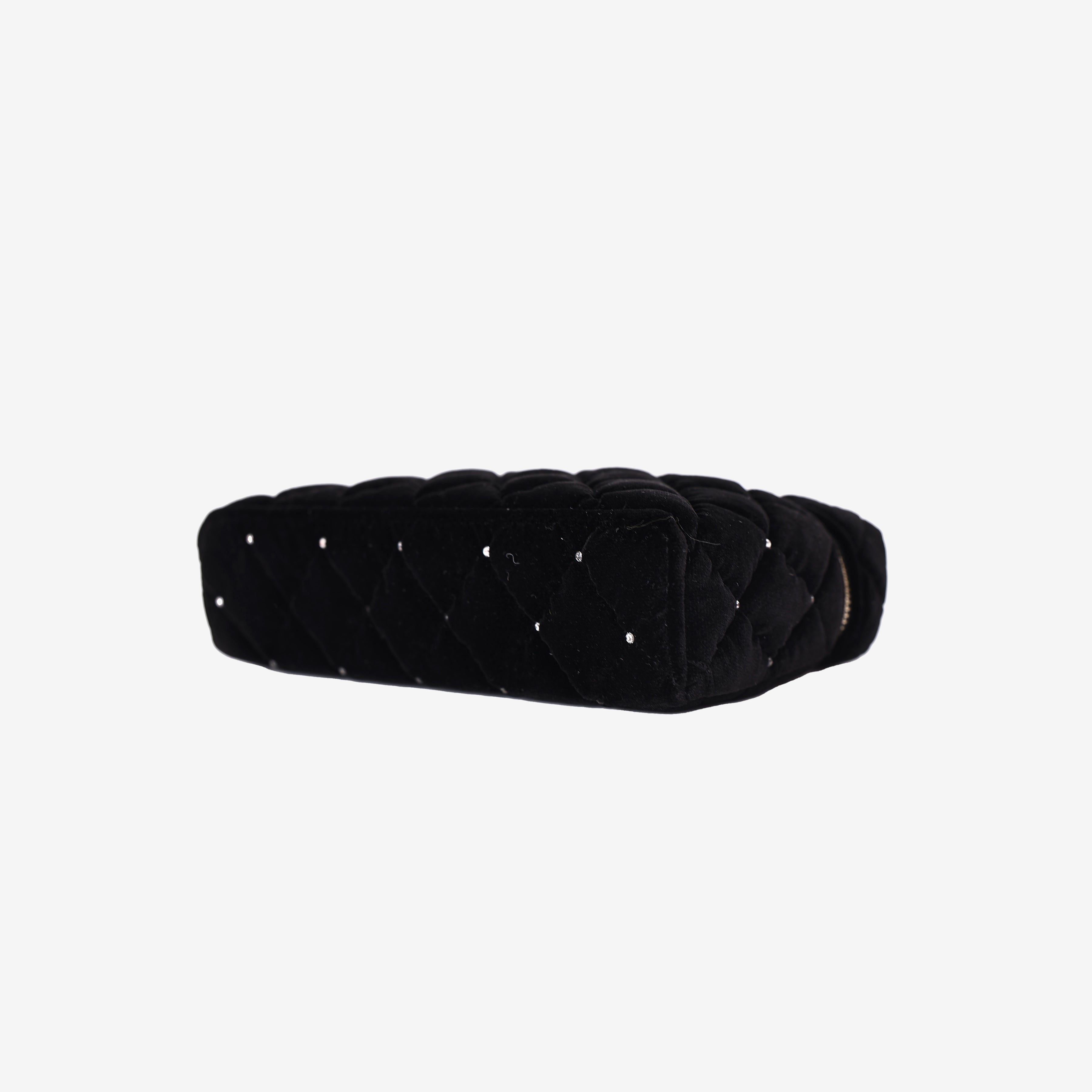 Chanel Velvet Diamanté Quilted Top Handle Vanity Case in Black with Gold Hardware bottom side view