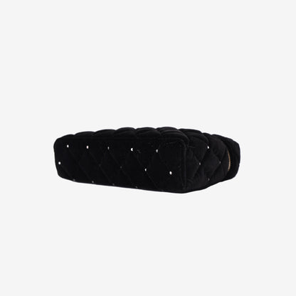 Chanel Velvet Diamanté Quilted Top Handle Vanity Case in Black with Gold Hardware bottom side view
