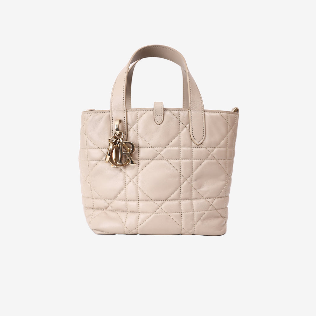 Dior Toujours Tote Bag in Beige Calfskin Leather with Gold Hardware