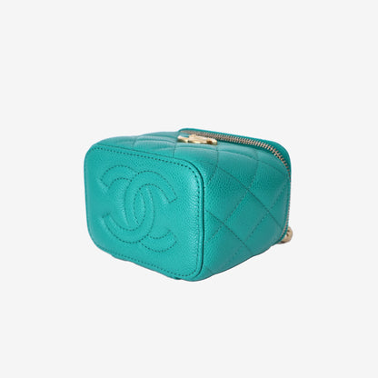 Chanel Sweetheart Mini Vanity Case in Green Caviar Leather with Gold Hardware