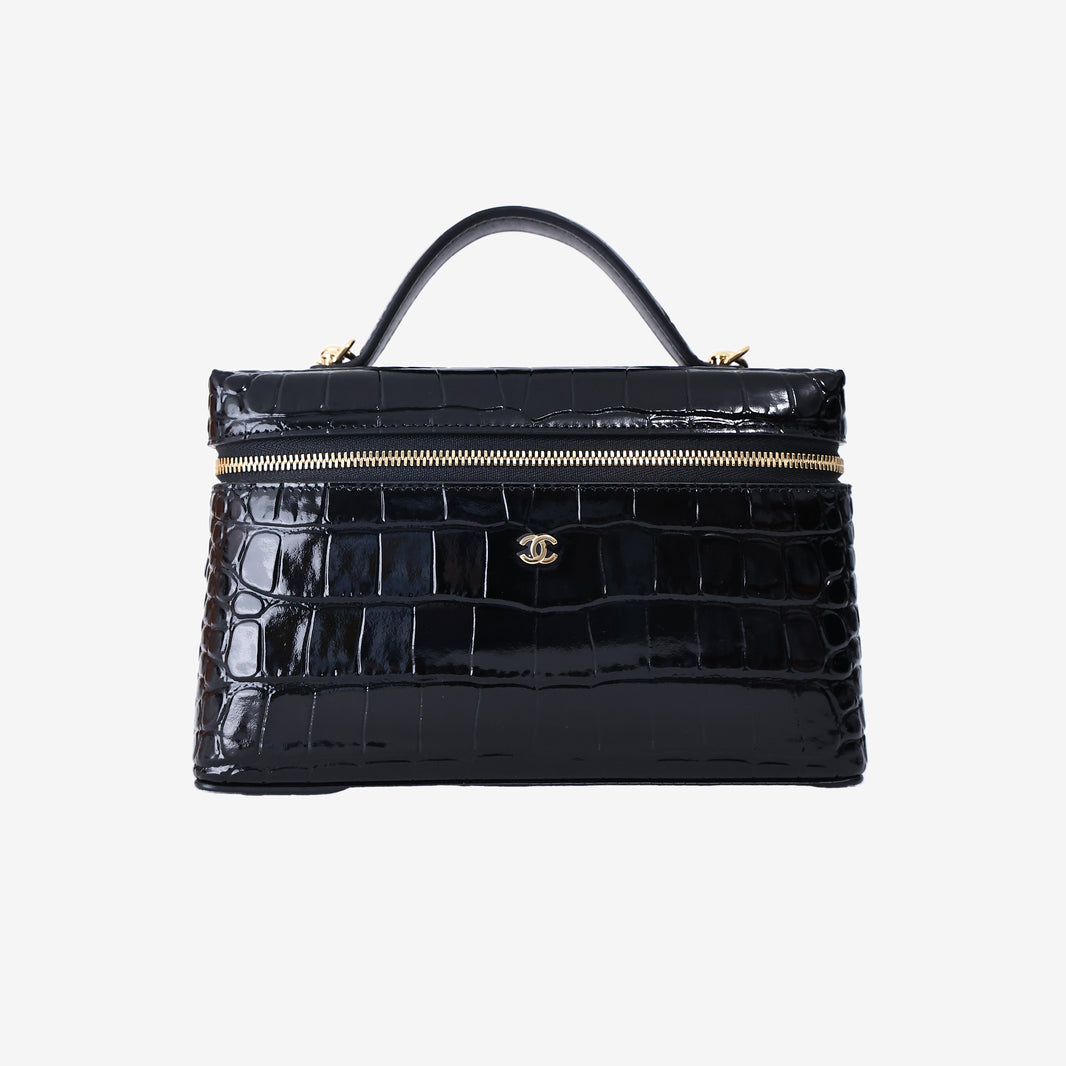 Chanel 26B Vanity Case with Chain in Black Crocodile-Embossed Calfskin Leather with Gold Hardware