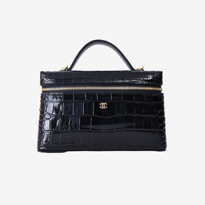Chanel 26B Vanity Case with Chain in Black Crocodile-Embossed Calfskin Leather with Gold Hardware