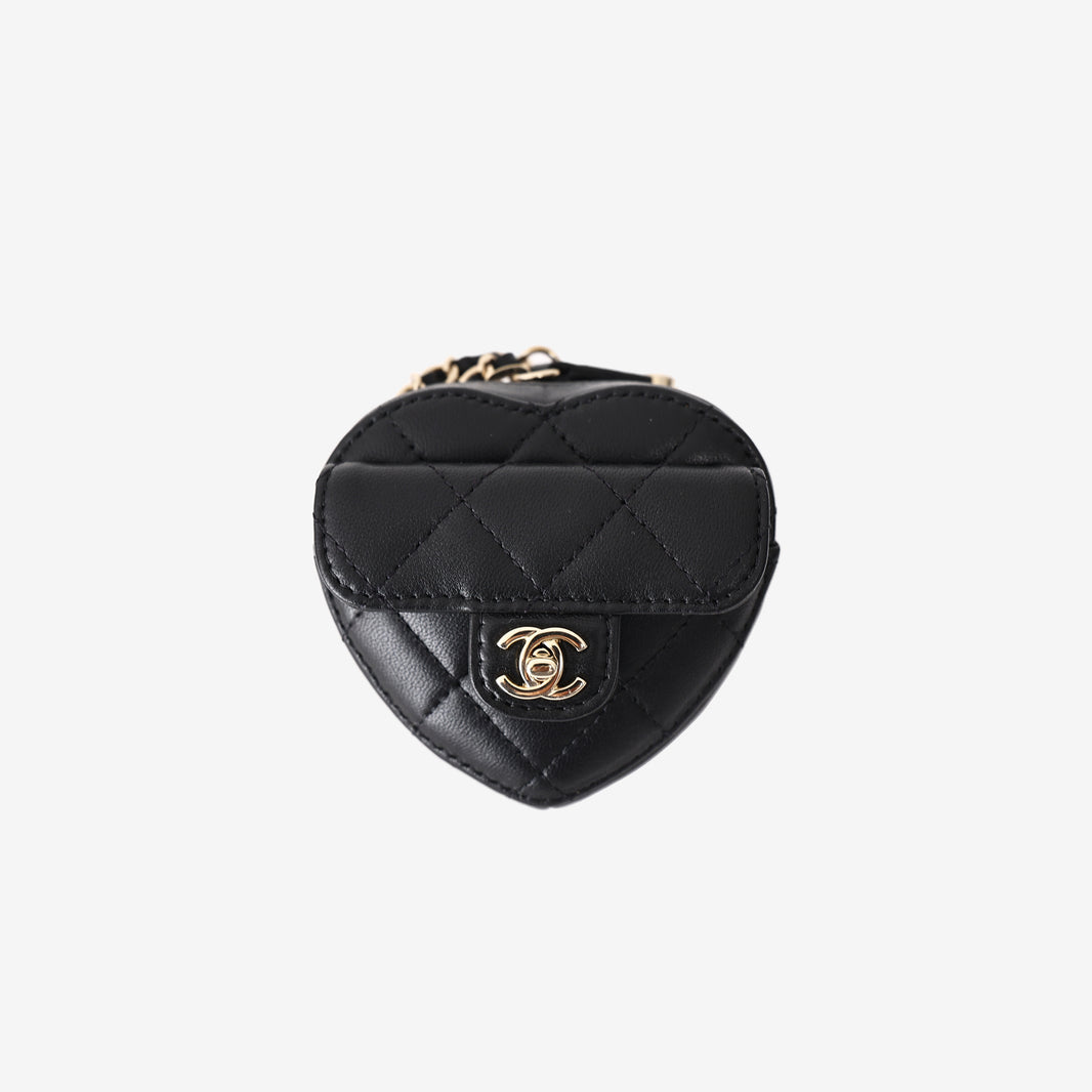 Chanel Quilted Lambskin CC in Love Heart Coin Purse in Black with Gold Hardware