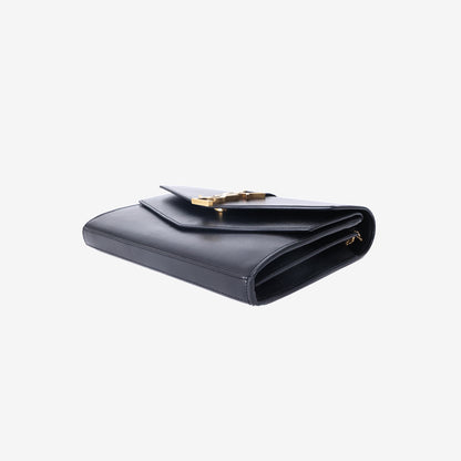 Saint Laurent Monogram Sulpice Chain Wallet in Black Calfskin Leather with Gold Hardware