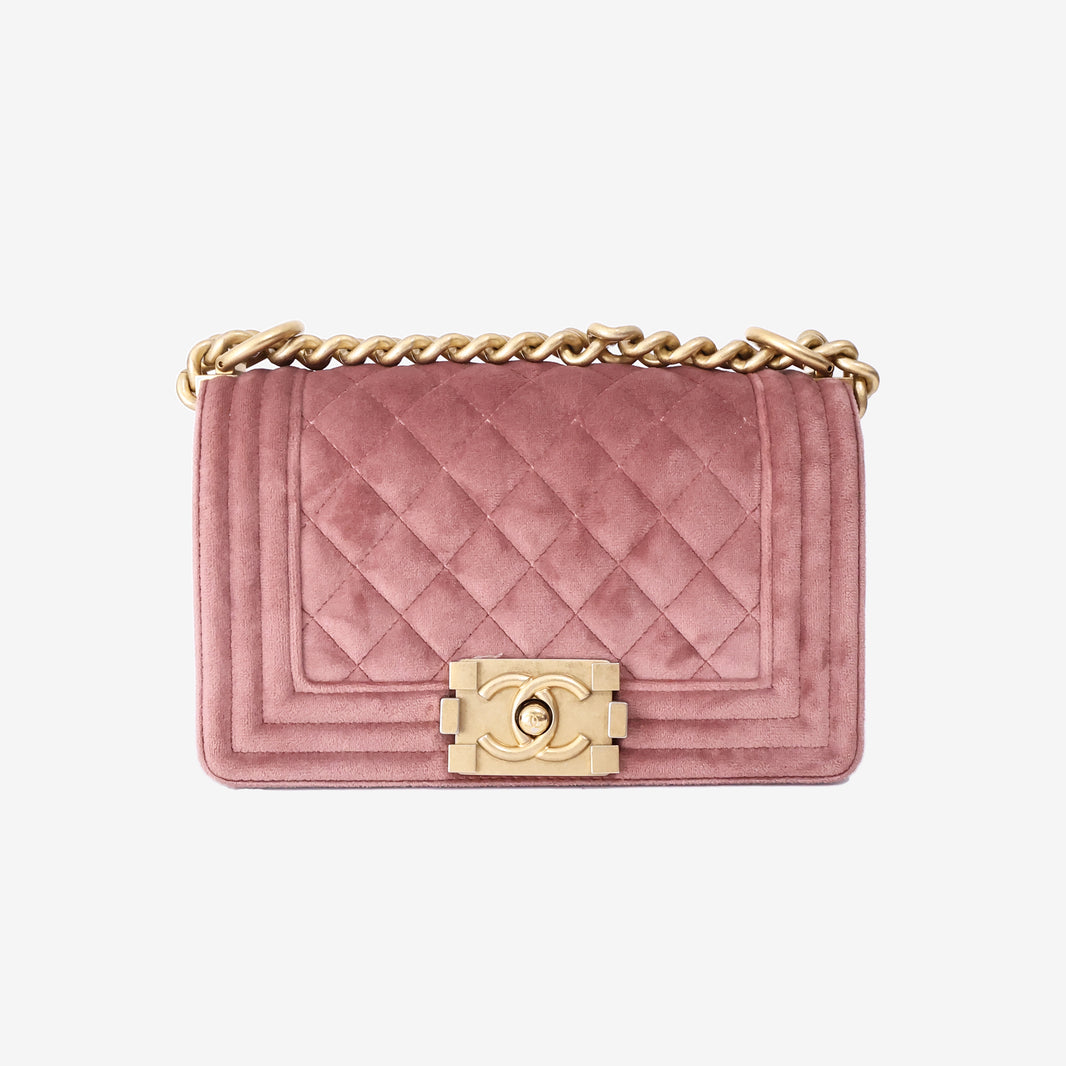 Chanel Small Boy Bag in Pink Velvet with Gold Hardware (Contact to Enquire)