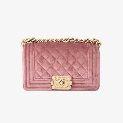 Chanel Small Boy Bag in Pink Velvet with Gold Hardware