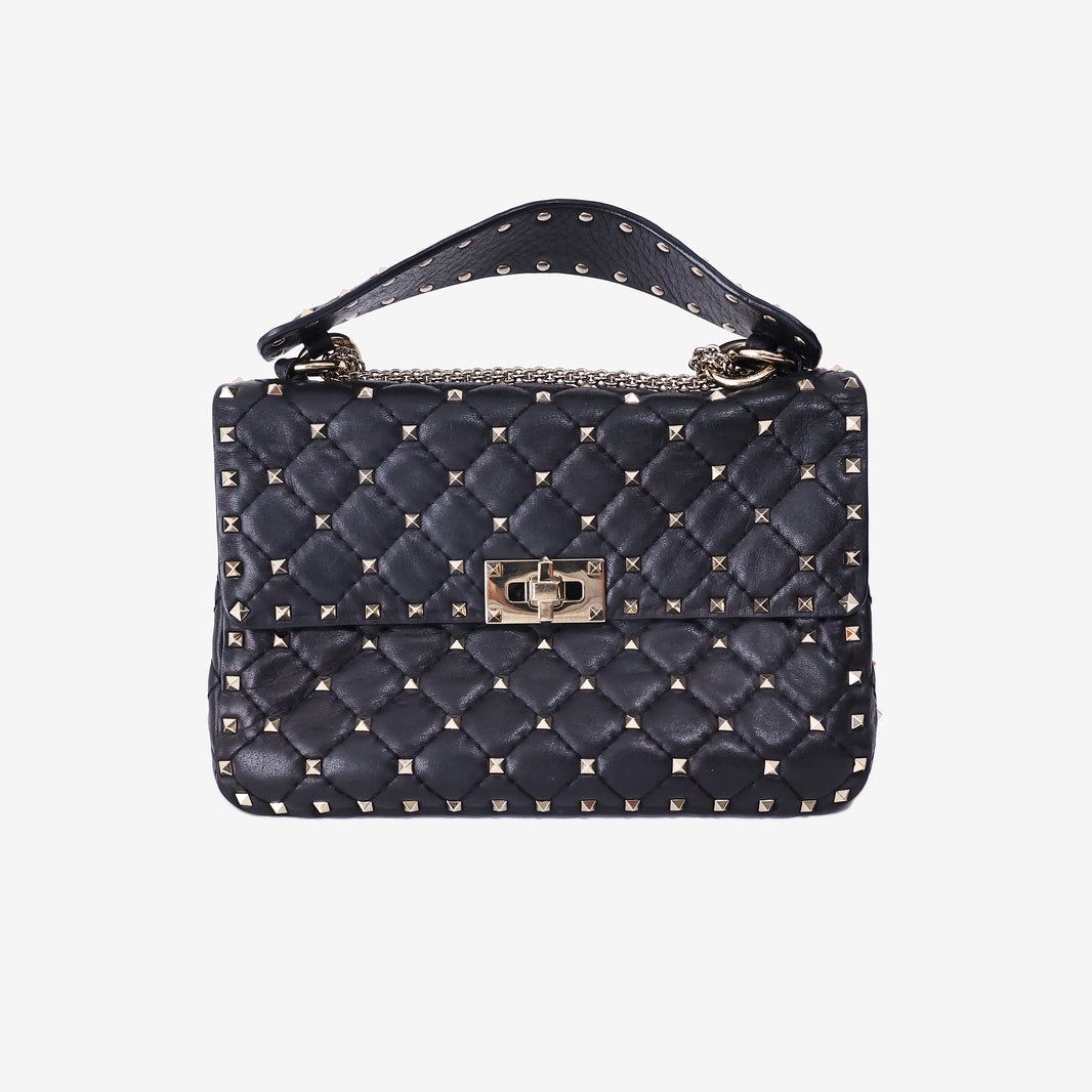 Valentino Garavani Rockstud Spike Handbag in Black Nappa Lambskin Leather with Gold Hardware (Contact to Enquire)