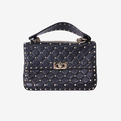 Valentino Garavani Rockstud Spike Handbag in Black Nappa Lambskin Leather with Gold Hardware