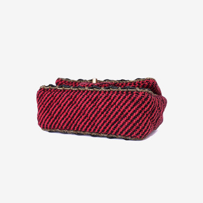 Chanel Classic Single Flap Mini Bag in Multicolour Braided Quilted Wool and Beaded Trim with Gold Hardware bottom side view