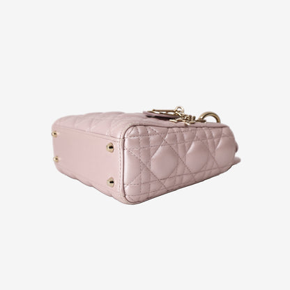 Christian Dior Lady Dior Mini in Pink Lambskin Leather with Gold Hardware