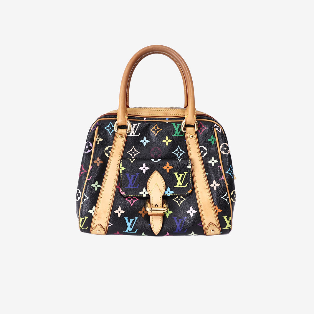 Louis Vuitton Priscilla Boston Tote Bag in Black/Multicolour Monogram Canvas/Vachetta Leather with Gold Hardware