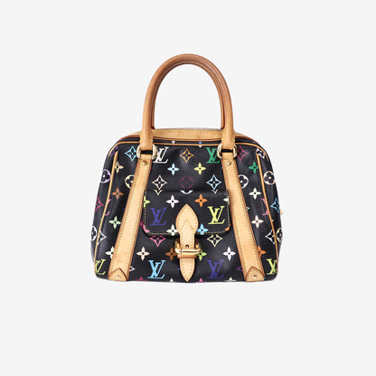 Louis Vuitton Priscilla Boston Tote Bag in Black/Multicolour Monogram Canvas/Vachetta Leather with Gold Hardware