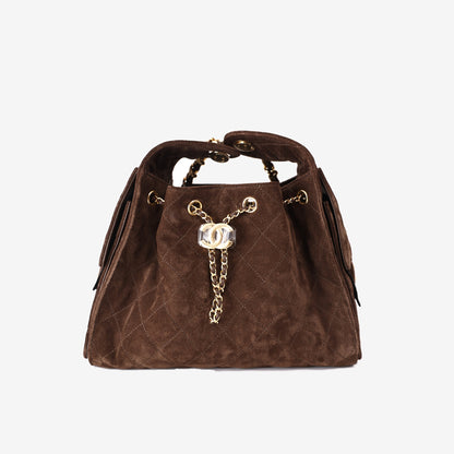 Chanel 26K 25 Hobo Bag Small in Brown Suede with Gold Hardware